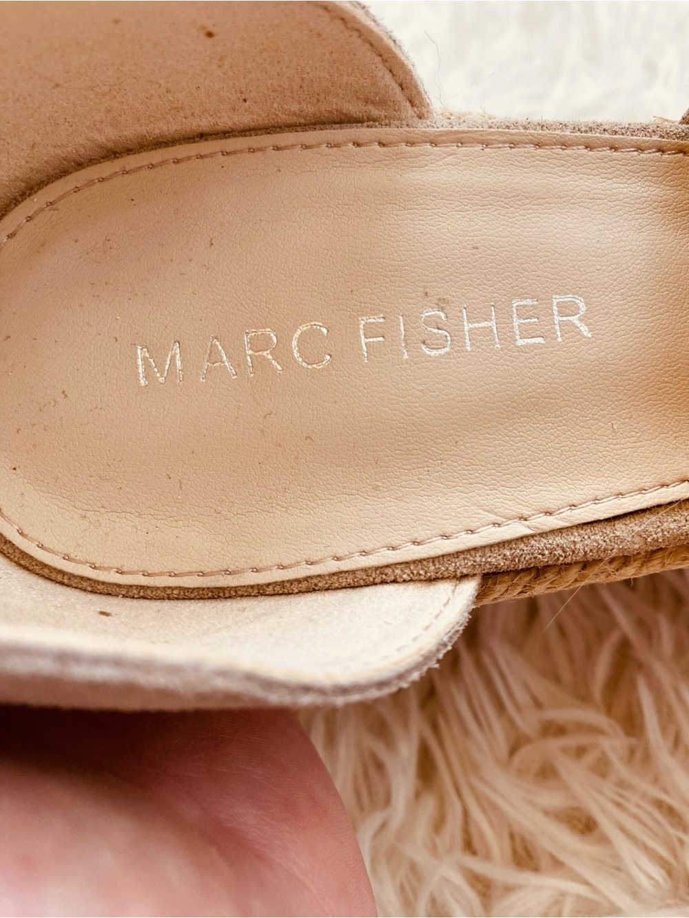 Marc Fisher Beige Suede Espadrille Platform Wedge Sandals Size 8M - Picture 11 of 15